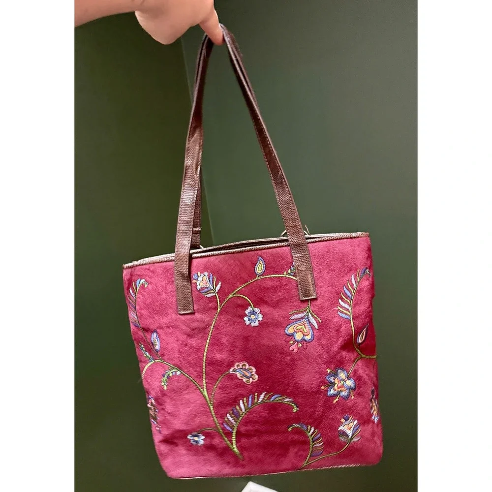Bueno‎ Floral Embroidered Suede Shoulder Bag